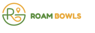 Das Logo von Roam Bowls mit einem kreisrunden, grün-gelbfarbenen Symbol links und dem serifenlosen Text „ROAM BOWLS“ in Grün und Gelb rechts auf weissem Hintergrund.